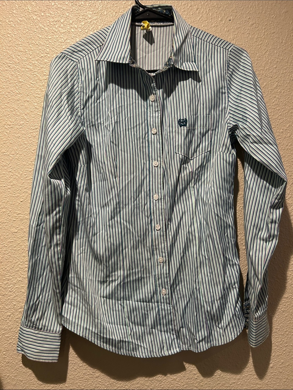 Cinch Women's Striped Button-Down Shirt - White & Blue